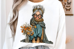 Whimsical Fall Autumn Old Lady Clipart Product Image 3