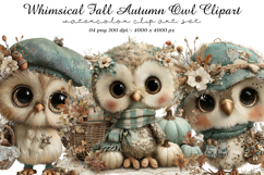 Whimsical Fall Autumn Owl Clipart Product Image 1