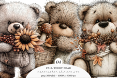 Whimsical Fall Teddy Bear Clipart Product Image 1