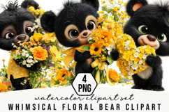 Whimsical Floral Bear Clipart Product Image 1