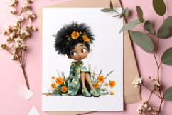 Whimsical Floral Black Girls Clipart Product Image 2