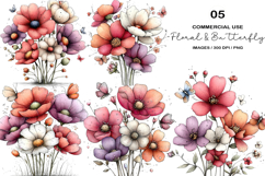 Whimsical Floral &amp; Butterfly Clipart Product Image 1