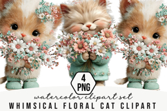 Whimsical Floral Cat Clipart Product Image 1