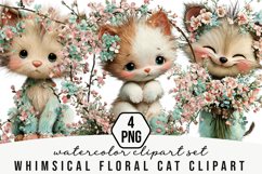 Whimsical Floral Cat Clipart Product Image 1