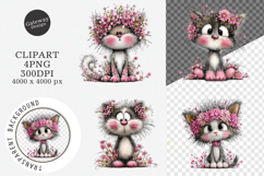 Whimsical Floral Cat Clipart Product Image 1
