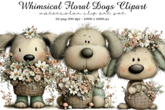 Whimsical Floral Dogs Clipart Product Image 1