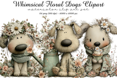 Whimsical Floral Dogs Clipart Product Image 1