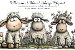 Whimsical Floral Sheep Clipart Product Image 1