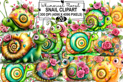 Whimsical Floral Snail Clipart Watercolor png Product Image 1