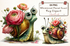 Whimsical Floral Snail PNG Clipart Product Image 1