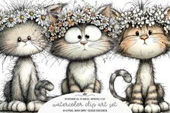 Whimsical floral spring cat clipart - floral spring cat Png Product Image 1