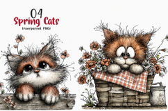 Whimsical Floral Spring Cats Png Product Image 1