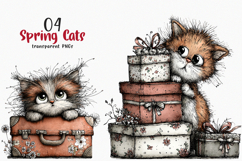 Whimsical Floral Spring Cats Png Product Image 1