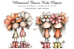 Whimsical Flower Kids Clipart Product Image 1