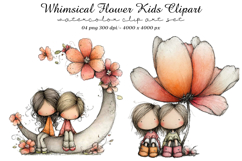 Whimsical Flower Kids Clipart Product Image 1