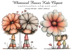 Whimsical Flower Kids Clipart Product Image 1