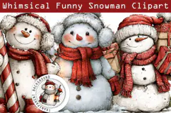 Whimsical Funny Christmas Snowman Clipart PNG Product Image 1