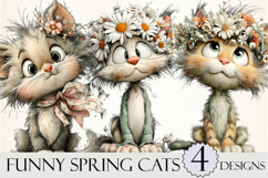 Whimsical Funny Spring Cats Clipart Product Image 1