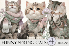 Whimsical Funny Spring Cats Clipart Product Image 1