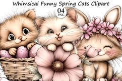 Whimsical Funny Spring Cats Clipart Product Image 1