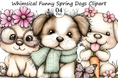 Whimsical Funny Spring Dogs Clipart Product Image 1