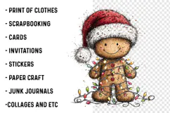 Whimsical Gingerbread Christmas Clipart PNG | Cute Santa Hat Product Image 2