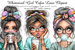 Whimsical girls cofee love clipart Product Image 1