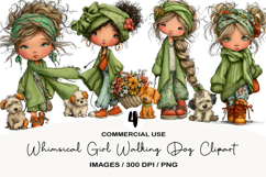 Whimsical Girl Walking Dog Clipart Product Image 1