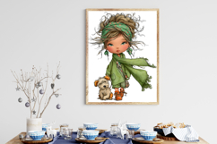 Whimsical Girl Walking Dog Clipart Product Image 3
