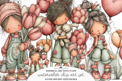 Whimsical Girl With Tulips And Puppy PNG - Girl With Tulips Product Image 1