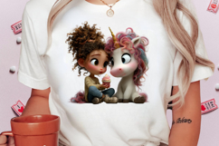 Whimsical Girl with Unicorn Clipart Product Image 2
