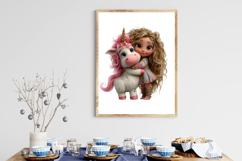Whimsical Girl with Unicorn Clipart Product Image 3