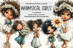 Whimsical Girls Daisy Clipart Product Image 1