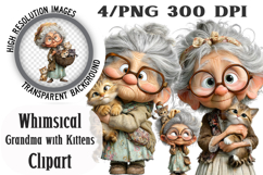 Whimsical Grandma with Kittens Clipart Product Image 1