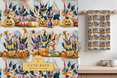 Whimsical Halloween Bat Seamless Pattern with Pumpkins Product Image 1