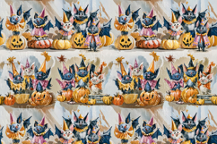 Whimsical Halloween Bat Seamless Pattern with Pumpkins Product Image 2