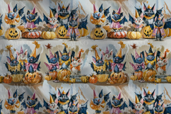 Whimsical Halloween Bat Seamless Pattern with Pumpkins Product Image 4