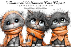 Whimsical Halloween Cats Clipart Product Image 1