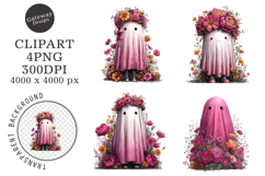 Whimsical Halloween Pink Ghost Clipart Product Image 1