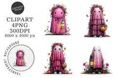 Whimsical Halloween Pink Ghost Clipart Product Image 1