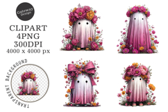 Whimsical Halloween Pink Ghost Clipart Product Image 1