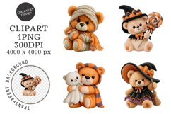 Whimsical Halloween Teddy Bear Clipart Product Image 1