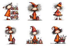 Whimsical Halloween Witch Clipart Product Image 2