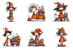 Whimsical Halloween Witch Clipart Product Image 5