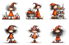 Whimsical Halloween Witch Clipart Product Image 6