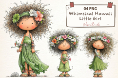 Whimsical Hawaii Little Girl Clipart Product Image 1