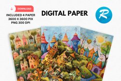 Whimsical Houses Digital Paper, Whimsical Background Product Image 1