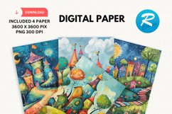 Whimsical Houses Digital Paper, Whimsical Background Product Image 1