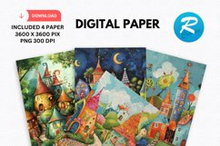 Whimsical Houses Digital Paper, Whimsical Background Product Image 1