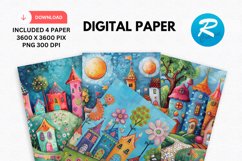 Whimsical Houses Digital Paper, Whimsical Background Product Image 1